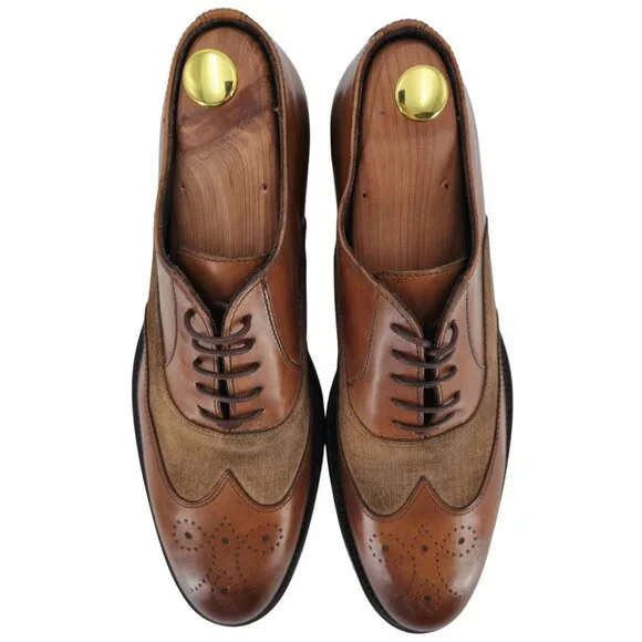 New Bruno Magli Italy Brown Leather Suede Wingtip Oxfords Mens 10M Dress Shoes - Picture 2 of 13